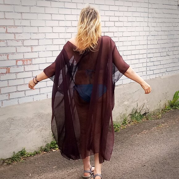 Lilile les Bains Other - Vintage beach cover kaftan sheer brown or turquoise